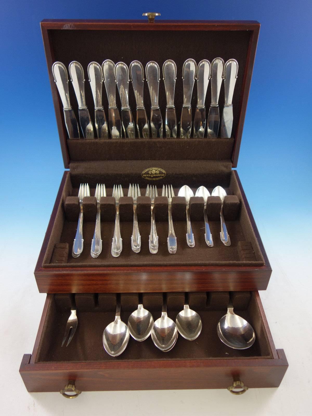 Beaded by Georg Jensen sterling silver dinner flatware set, 62 pieces. This set includes: 12 dinner knives, short/wide handles, 8 7/8