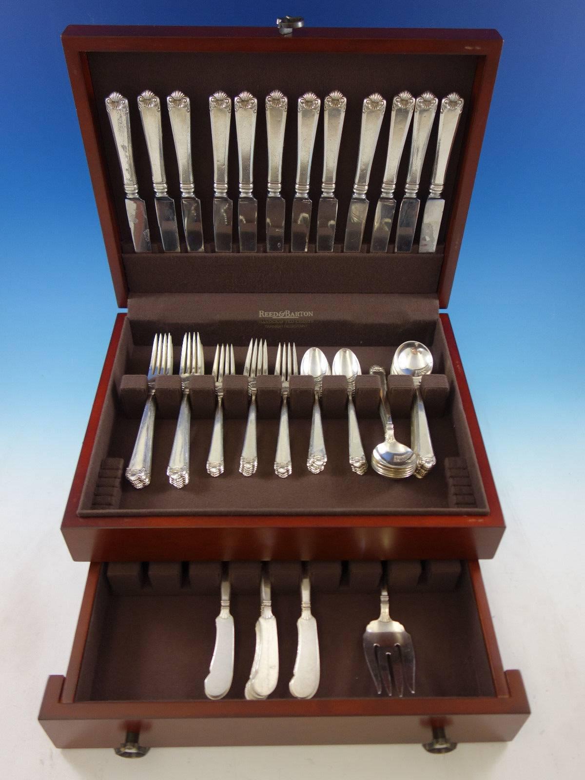 George II by Watson sterling silver flatware set, 73 pieces. This set includes: 

12 knives, 9