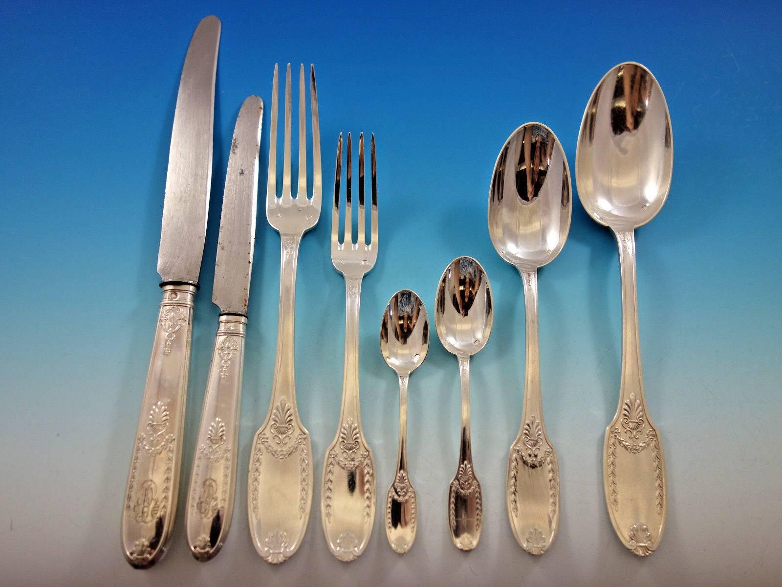 Empire by Olier & Caron French Sterling Silver Flatware Set Service Dinner 93 Pc In Excellent Condition For Sale In Big Bend, WI