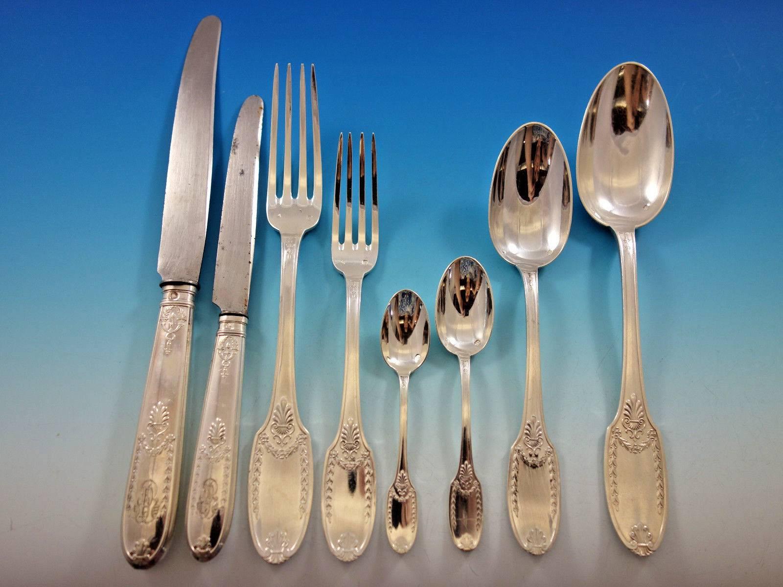 Service de couverts en argent sterling français Empire par Olier & Caron, 93 pièces Excellent état - En vente à Big Bend, WI