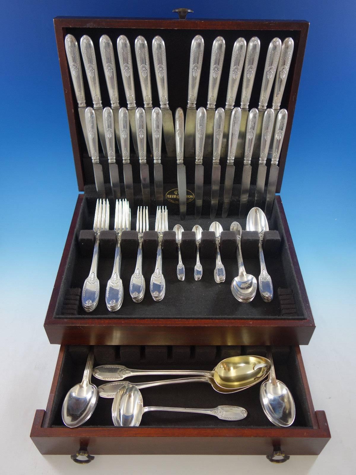 Empire by Olier & Caron, French sterling silver flatware set, 93 pieces. This set includes: 

12 dinner size knives, 10 1/4