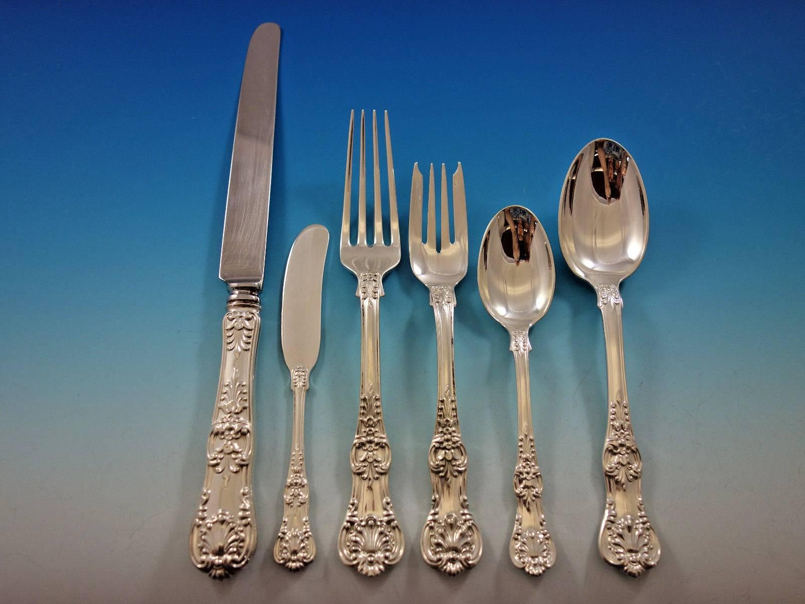 English King by Tiffany & Co. Sterling Silver Flatware Set for 12 Dinner, 74 Pcs In Excellent Condition In Big Bend, WI
