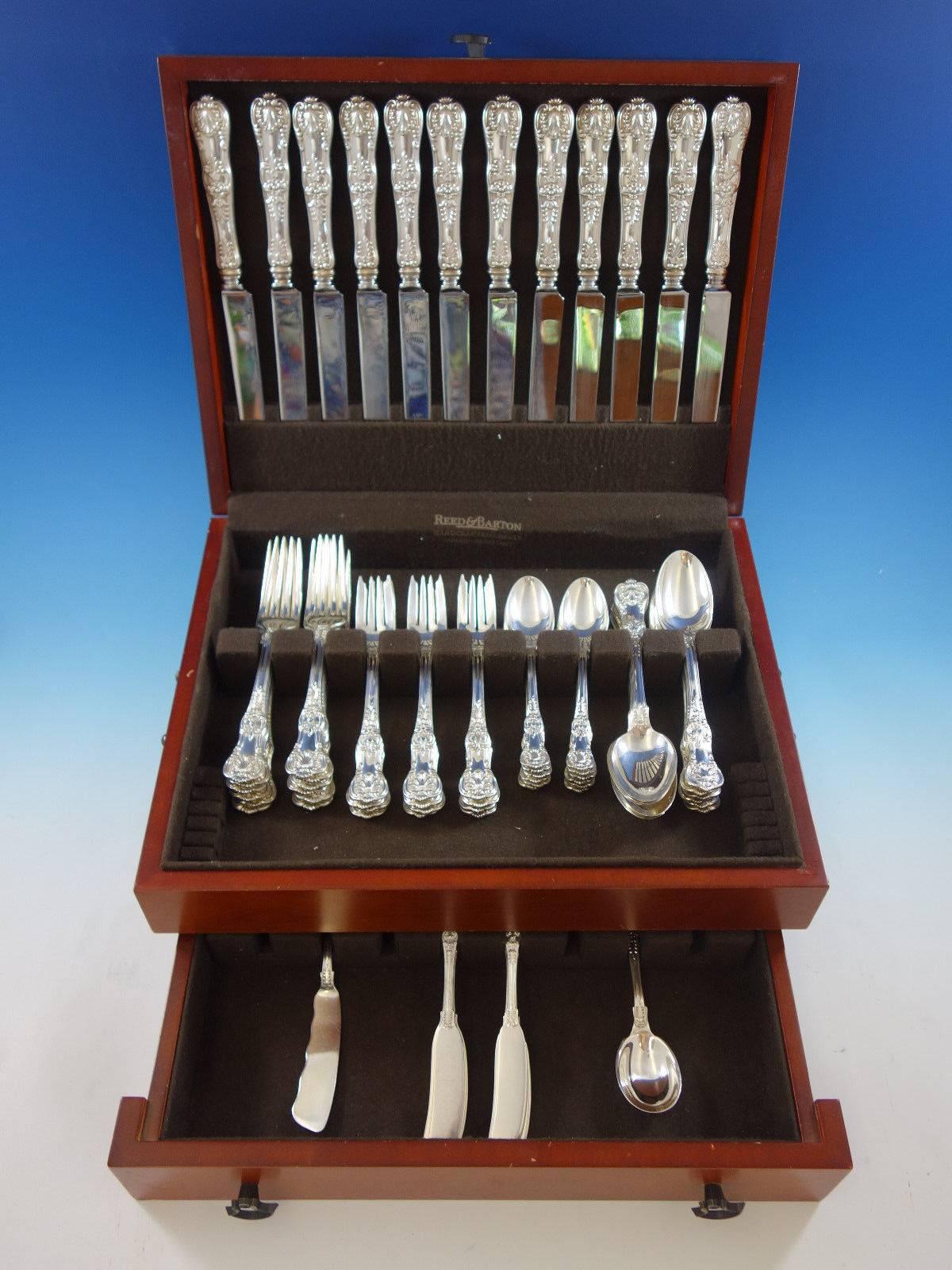 English King by Tiffany & Co. sterling silver flatware set of 74 pieces. This set includes: 12 dinner size knives, 10 1/4