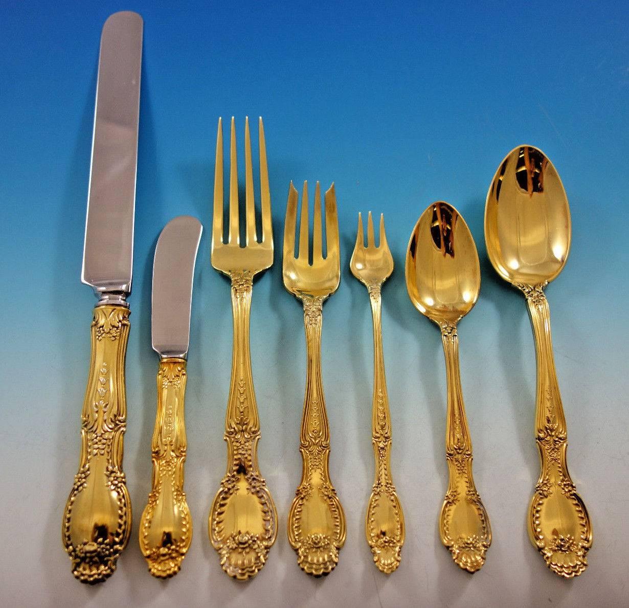 Richelieu by Tiffany Sterling Silver Flatware Set Service 84 Pcs Dinner Vermeil In Excellent Condition In Big Bend, WI