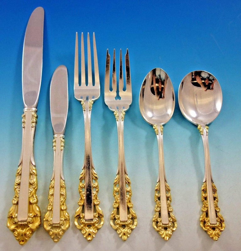 Medici Gold Accent by Gorham Sterling Silver Flatware Set for 8 Service