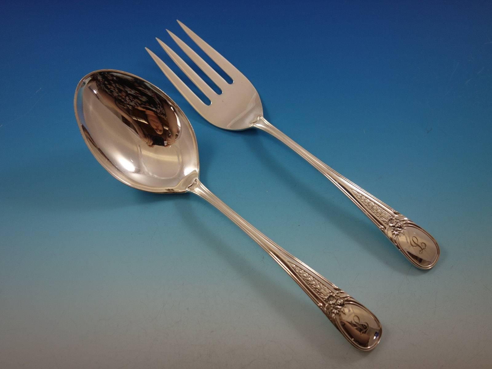 20th Century Flowered Antique by Blackinton Sterling Silver Flatware Set Service 79 Pc L Mono For Sale