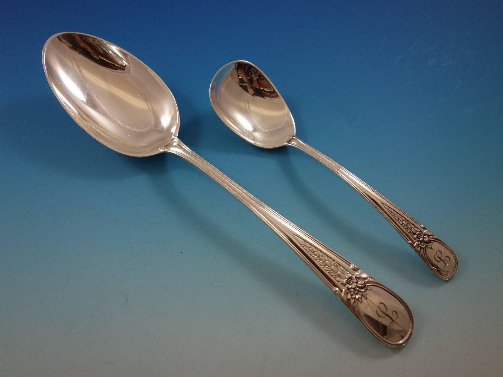 Argento 925 Servizio di posate in argento sterling Flowered Antique by Blackinton 79 pezzi L Mono in vendita