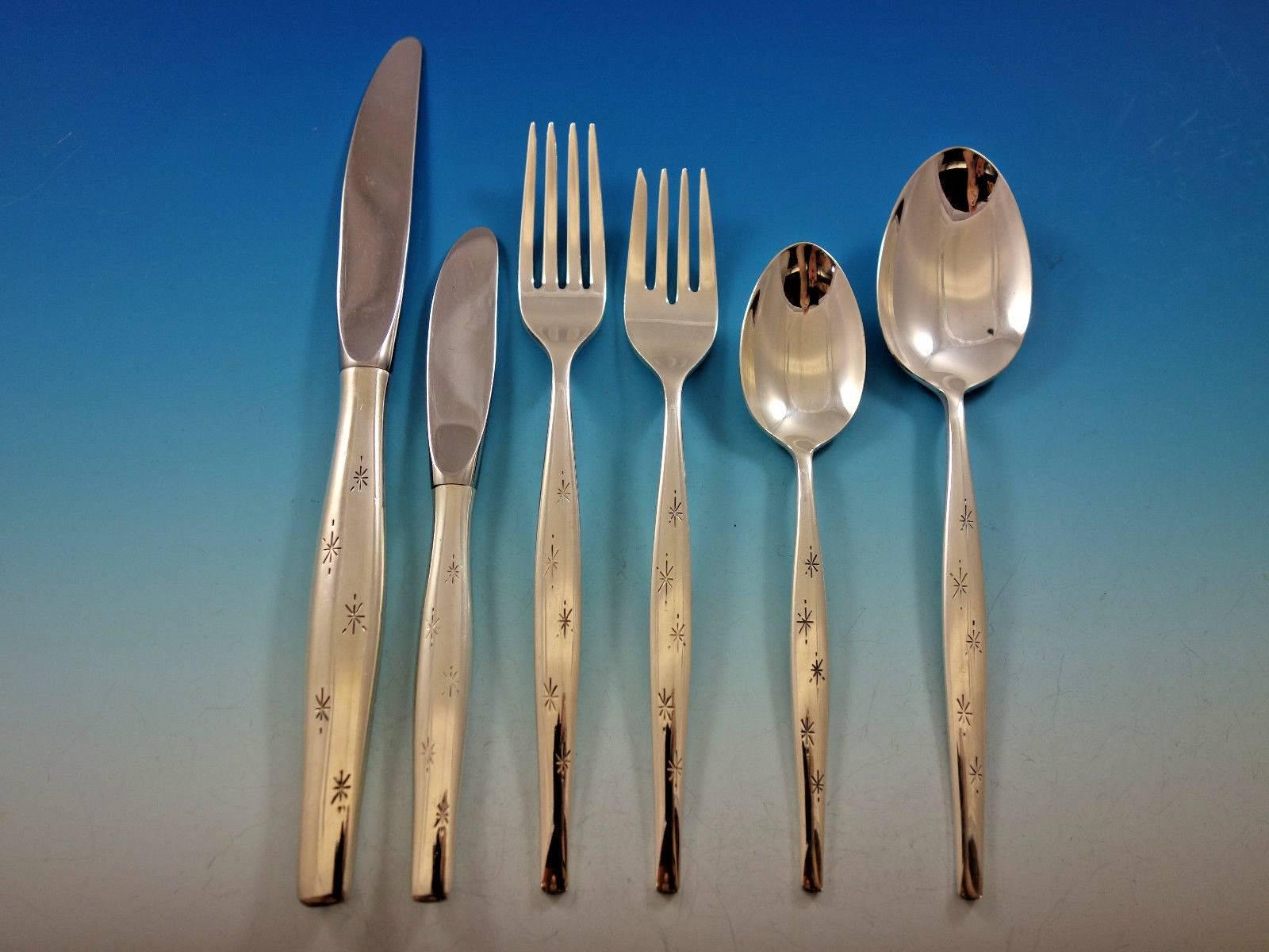 Stardust by Gorham Sterling Silver Flatware Set Service Mid-Century Modern 56 Pc In Excellent Condition In Big Bend, WI