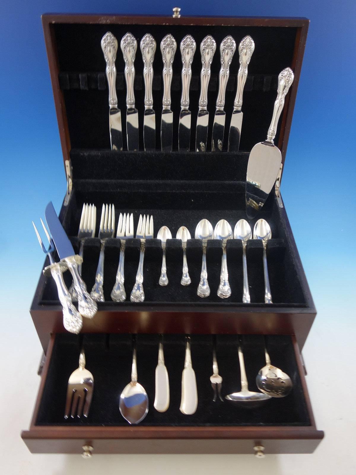 Chateau rose by Alvin sterling silver flatware set, 64 pieces. This set includes: 

eight dinner size knives, 9 1/2