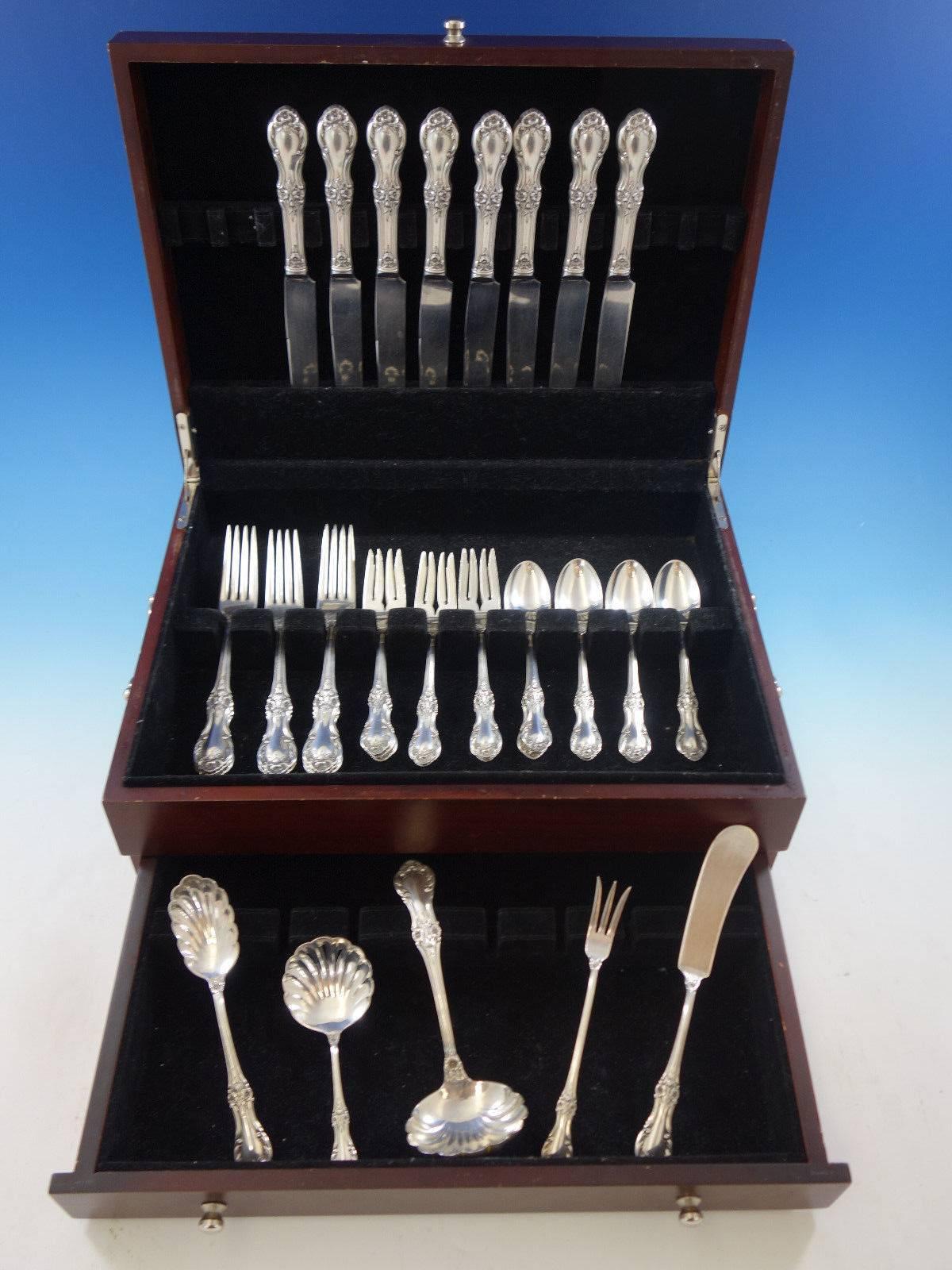 Wild Rose by International sterling silver flatware set, 37 pieces. This set includes: 

Eight knives, 9 1/8