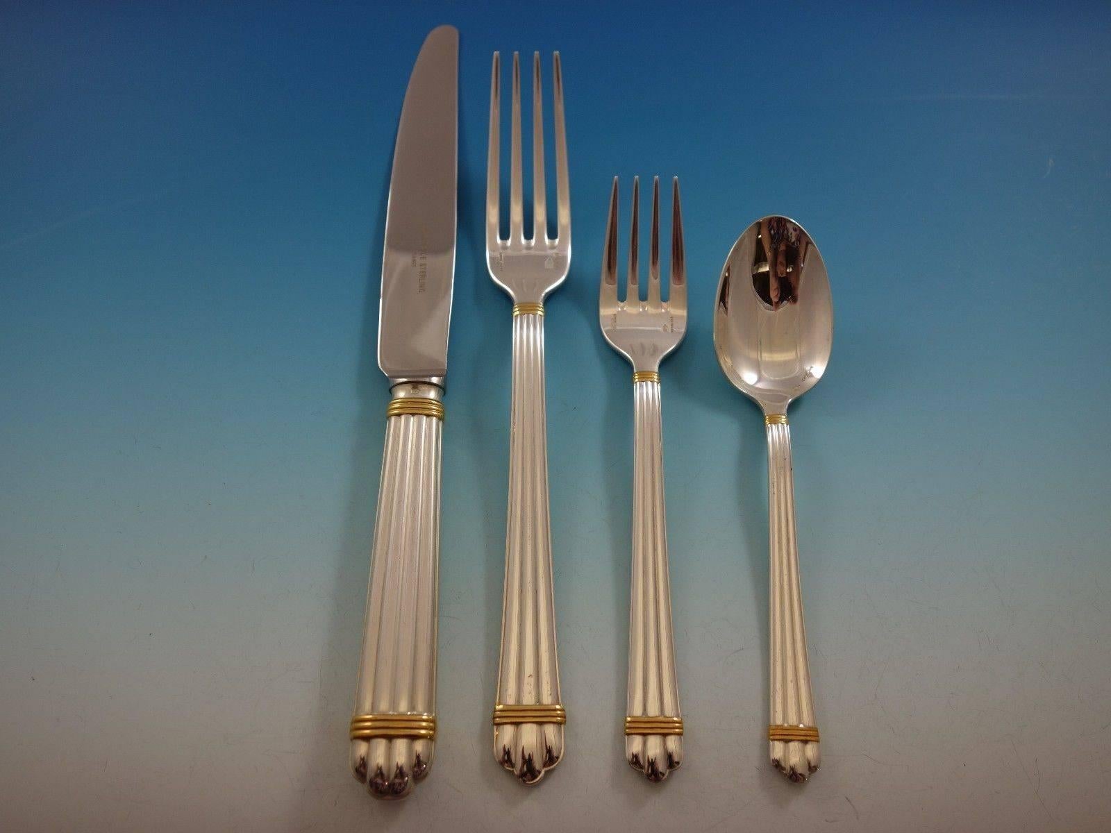 Aria Gold by Christofle Sterling Silver Flatware Set Eight Service 36 Pcs Dinner In Excellent Condition In Big Bend, WI