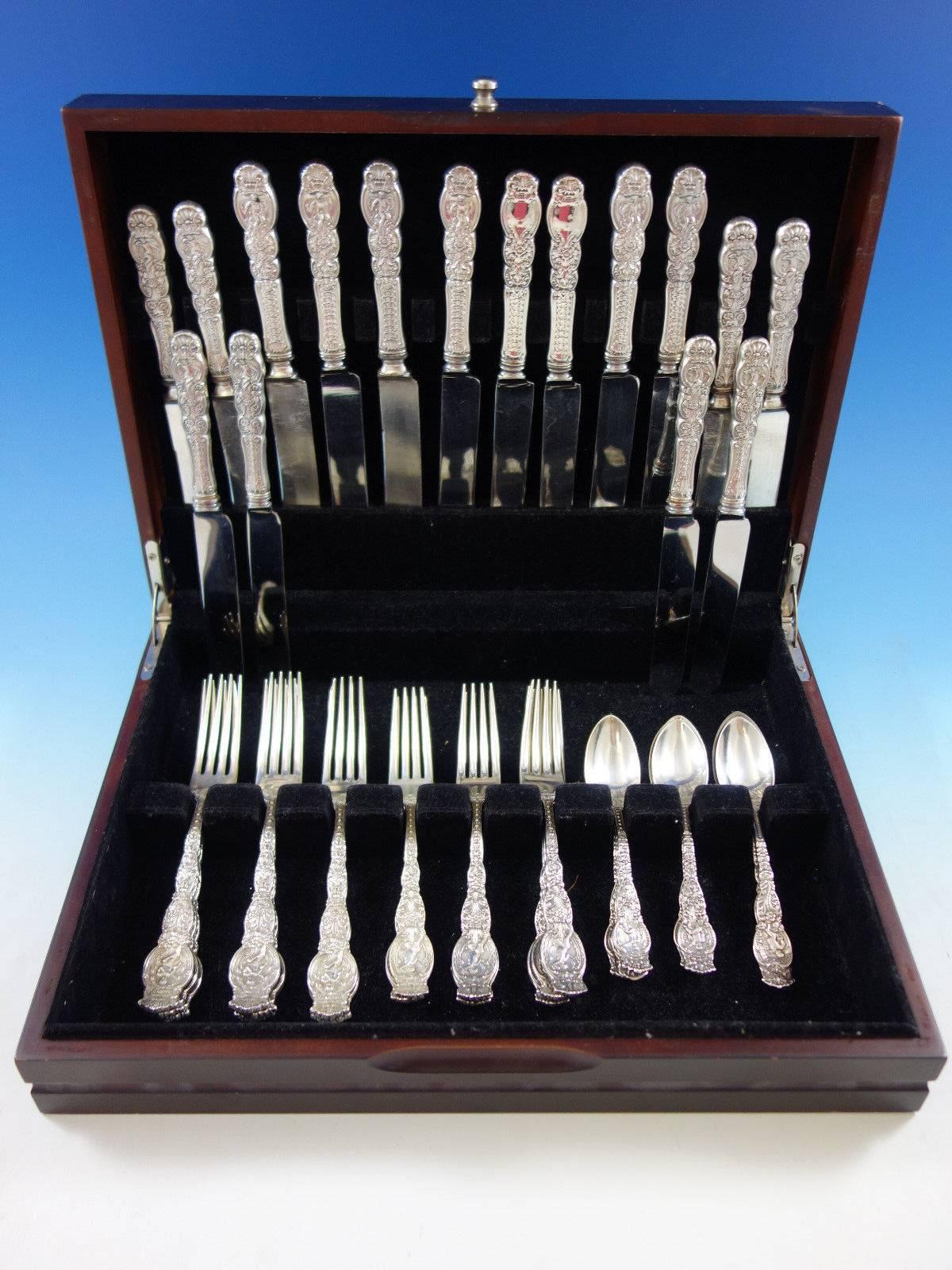 Rare Ariel by Wendell figural multi-motif sterling silver dinner and luncheon flatware set, 40 pieces. This set includes: 

eight dinner size knives, blunt blades, 9 3/4