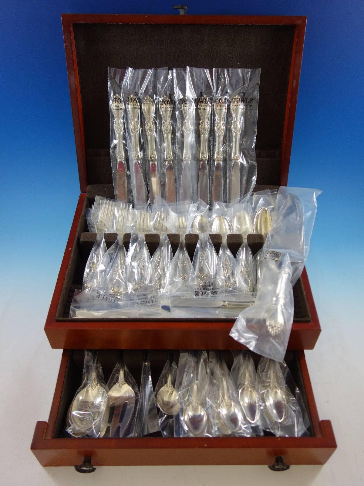 Queen Elizabeth I by Towle Sterling Silver Flatware Set 8 Service 78 Pcs New In Excellent Condition In Big Bend, WI