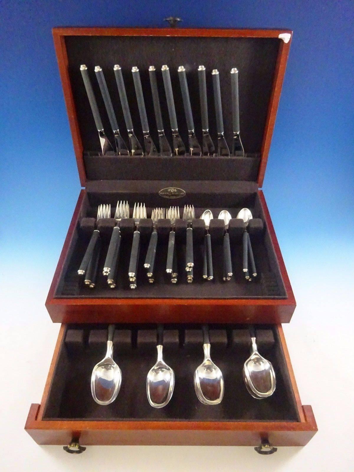 Variation black by Rosenthal sterling silver and porcelain handle dinner flatware set - 50 pieces. This set includes: 

Ten dinner knives, 8 1/4