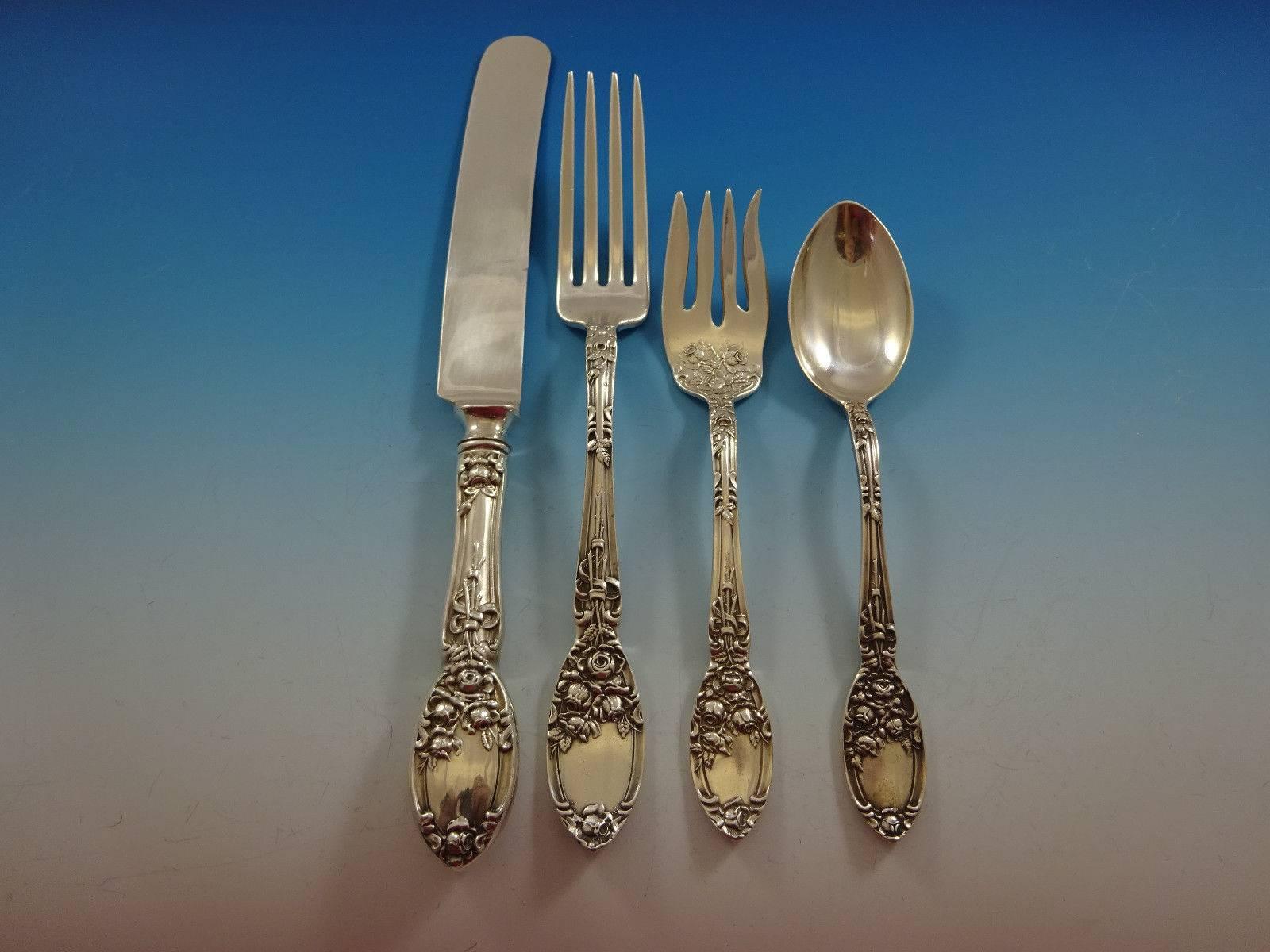 Brides Bouquet by Alvin Silverplate Vintage Flatware Set for 8 Service 52 Pcs In Excellent Condition In Big Bend, WI