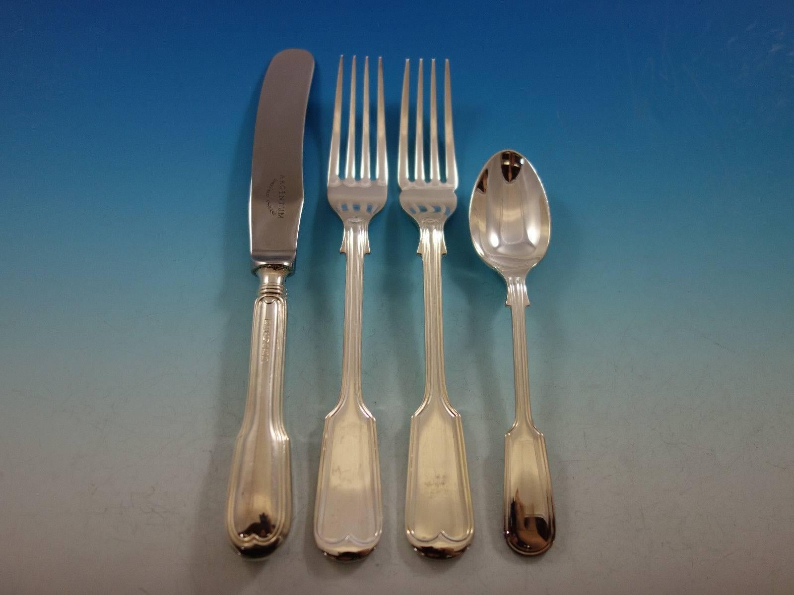 Fiddle & Thread by Argentum English Sterling Silver Flatware Set Service Dinner In Excellent Condition In Big Bend, WI