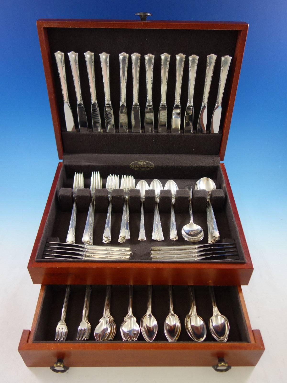 Greenbrier by Gorham sterling silver flatware set of 120 pieces. This set includes: 

12 knives, 9