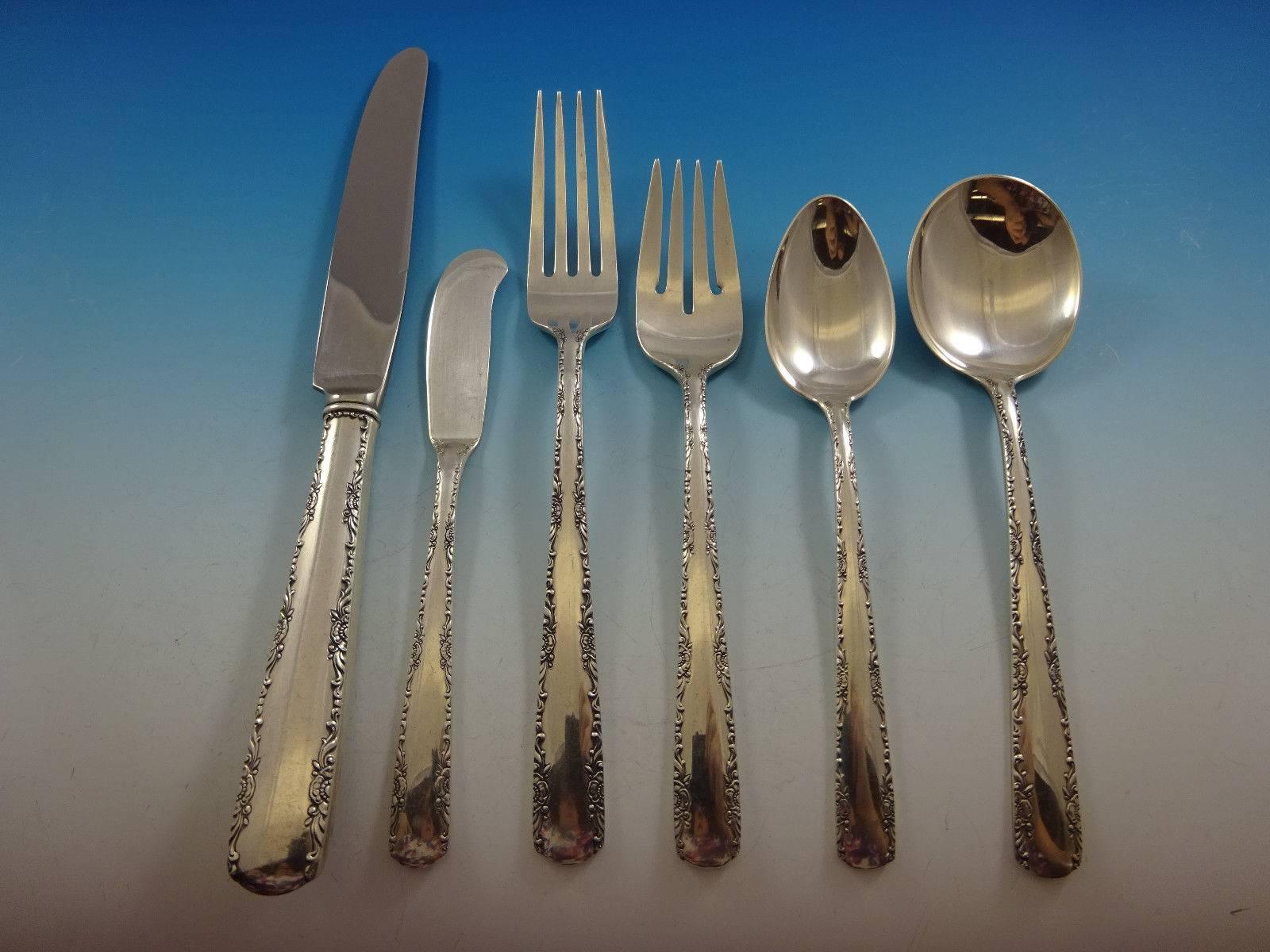 Camellia by Gorham Sterling Silver Flatware Set Service 48 Pieces In Excellent Condition In Big Bend, WI