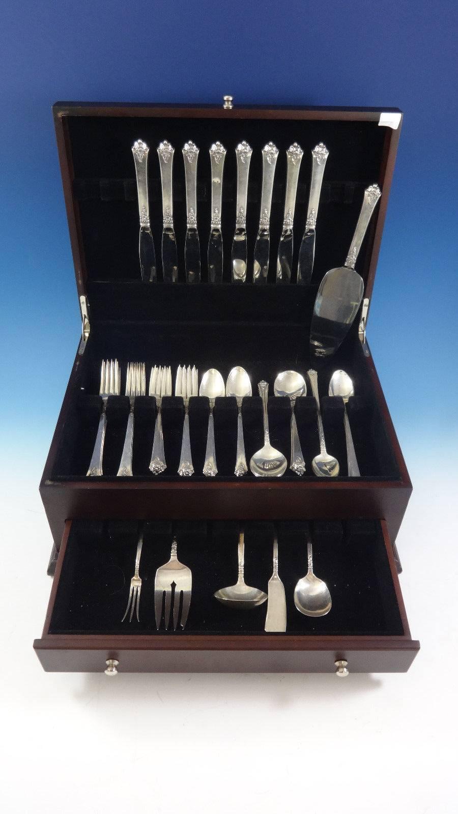 Castle Rose by Royal Crest sterling silver flatware set, 54 pieces. This set includes: 

Eight knives, 9 1/8