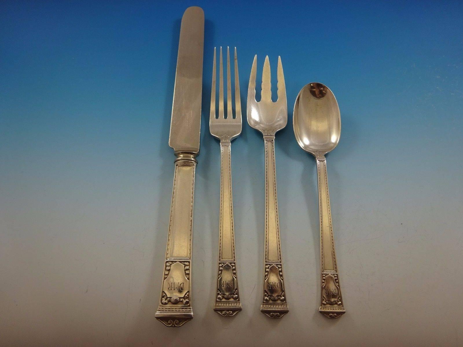 San Lorenzo by Tiffany & Co. Sterling silver flatware set - 131 pieces. This set includes: 12 knives, 9 3/8", 12 dinner forks, 7", 12 teaspoons, 6", 12 flat handle butter spreaders, 6", 12 bouillon spoons, 5 3/8", 12