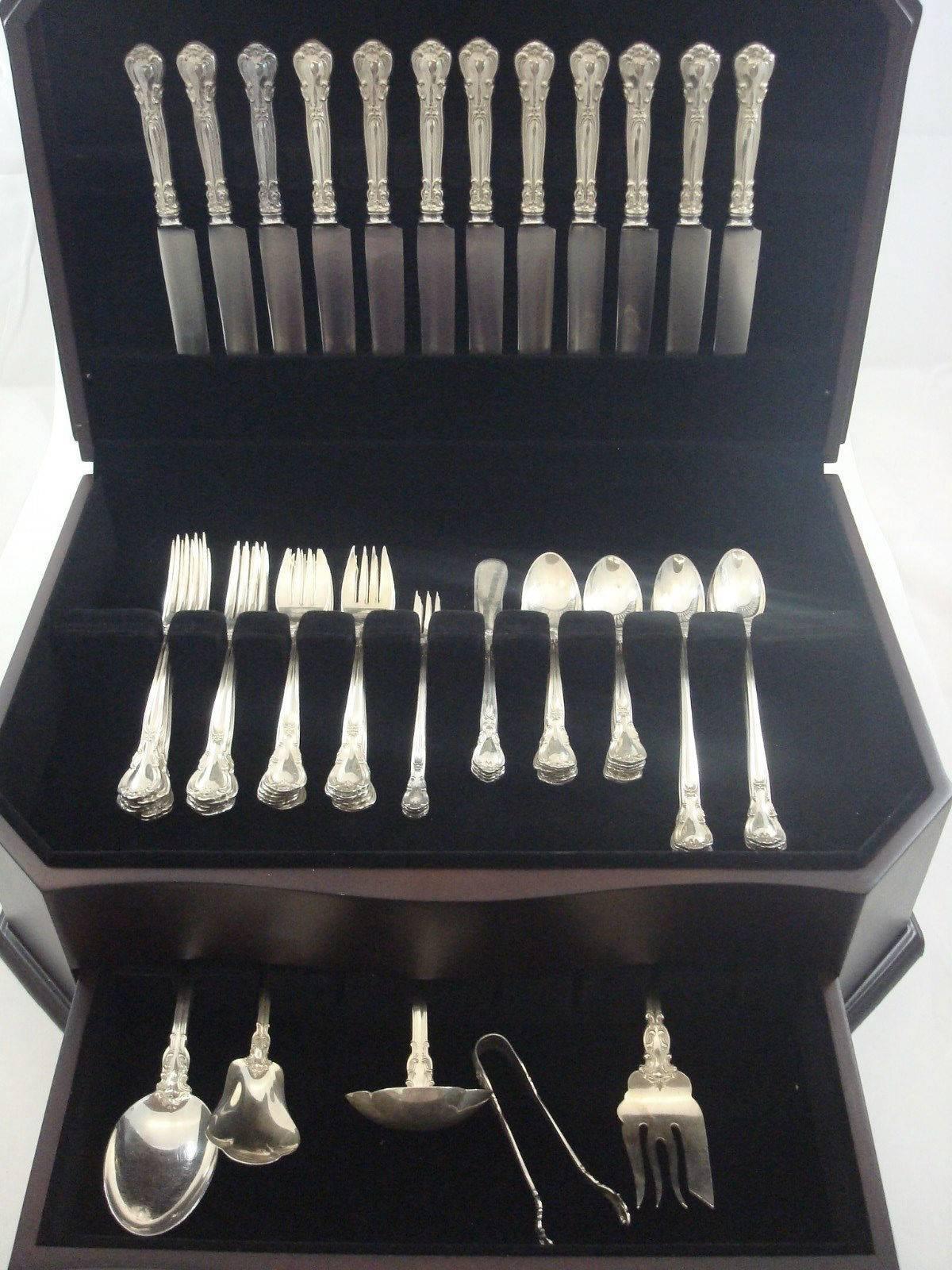 Chantilly by Gorham sterling silver flatware set of 90 pieces. This set includes: 

12 knives, 8 3/4
