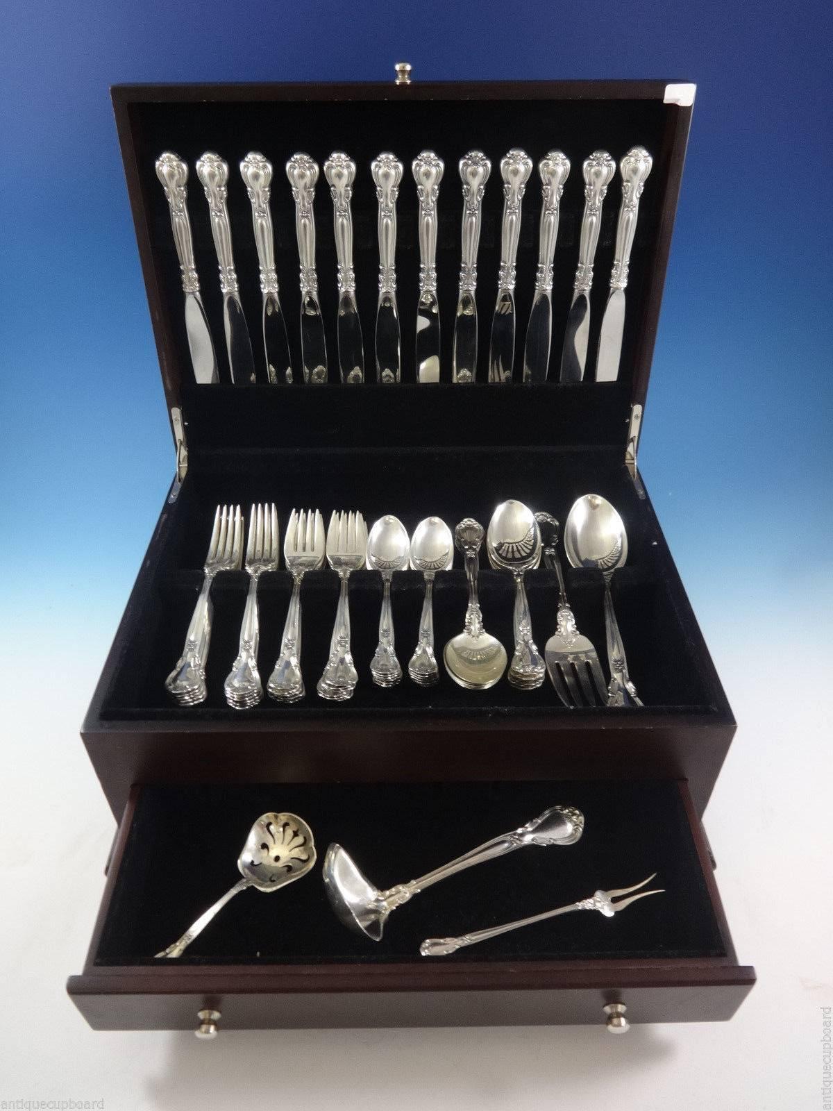 Chantilly BY Gorham sterling silver flatware set, 65 Pieces. This set includes: 

12 knives, 8 7/8