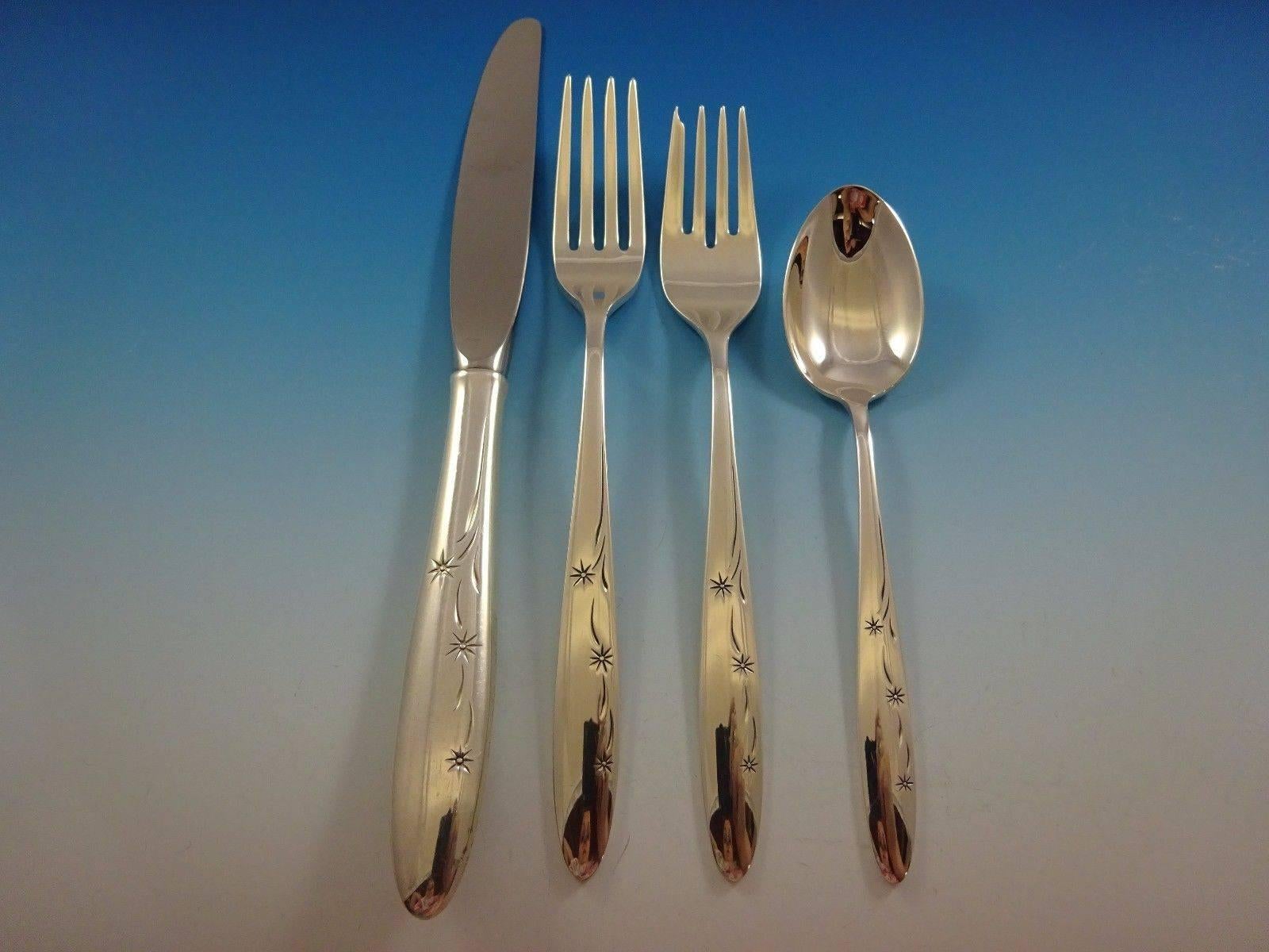 Celeste Gorham Sterling Silver Flatware Set 12 Service 60 PC, Mid-Century Modern In Excellent Condition For Sale In Big Bend, WI
