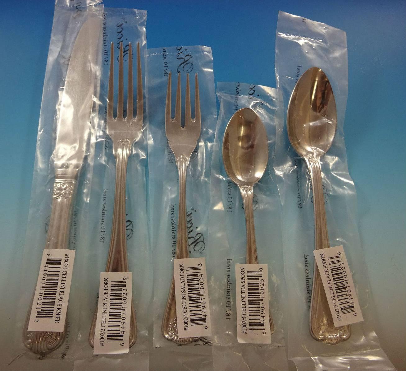20th Century Cellini by Ricci Stainless Steel Flatware Tableware Set Service 12 New 65 Pcs