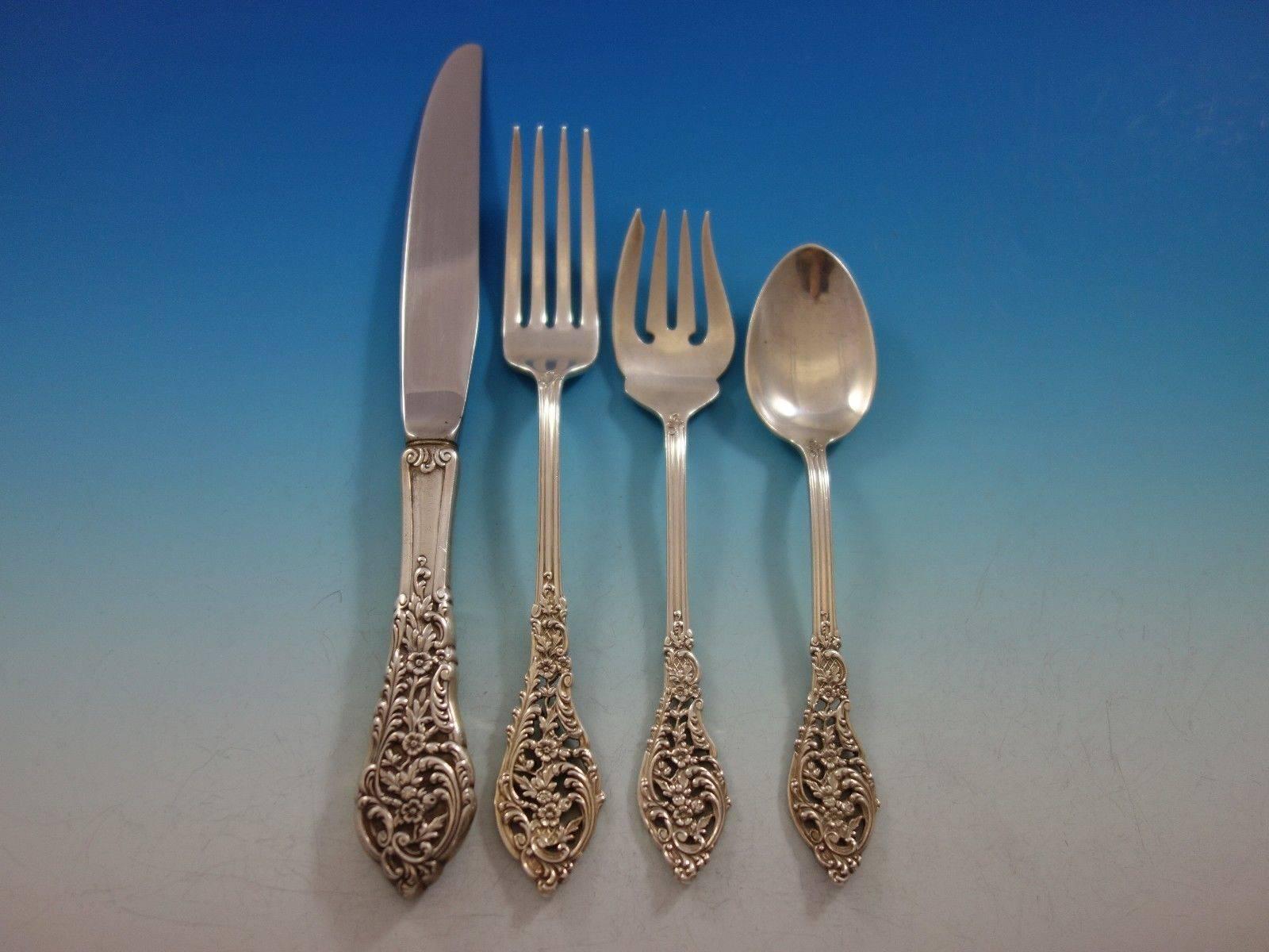Ensemble de couverts en argent sterling 72 pièces Florentine Lace par Reed & Barton Excellent état - En vente à Big Bend, WI
