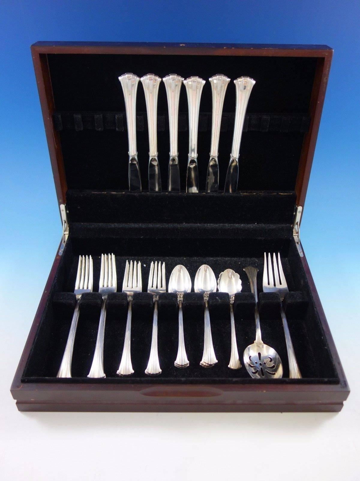 Newport scroll by Gorham sterling silver flatware set - 27 pieces. This set includes: 

six place knives, 9 1/8