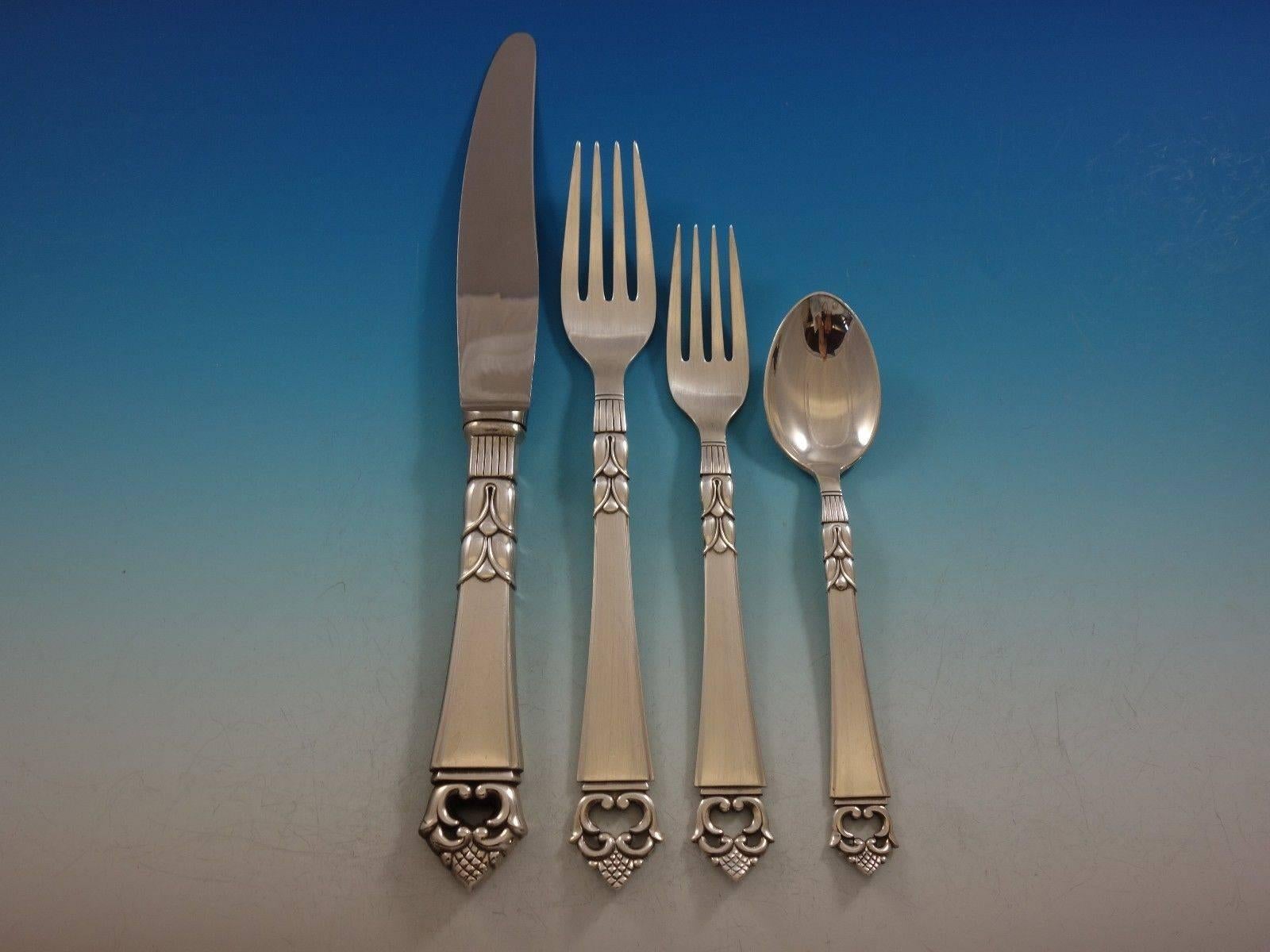 Danish Crown by Frigast Sterling Silver Flatware Set 12 Service 84 Pieces Dinner In Excellent Condition In Big Bend, WI