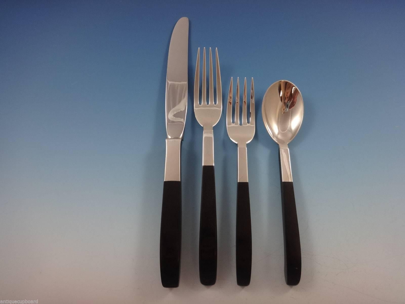 Contrast by Lunt Sterling Silver Flatware Set 8 Service 46 Pc Mid-Century Modern In Excellent Condition In Big Bend, WI