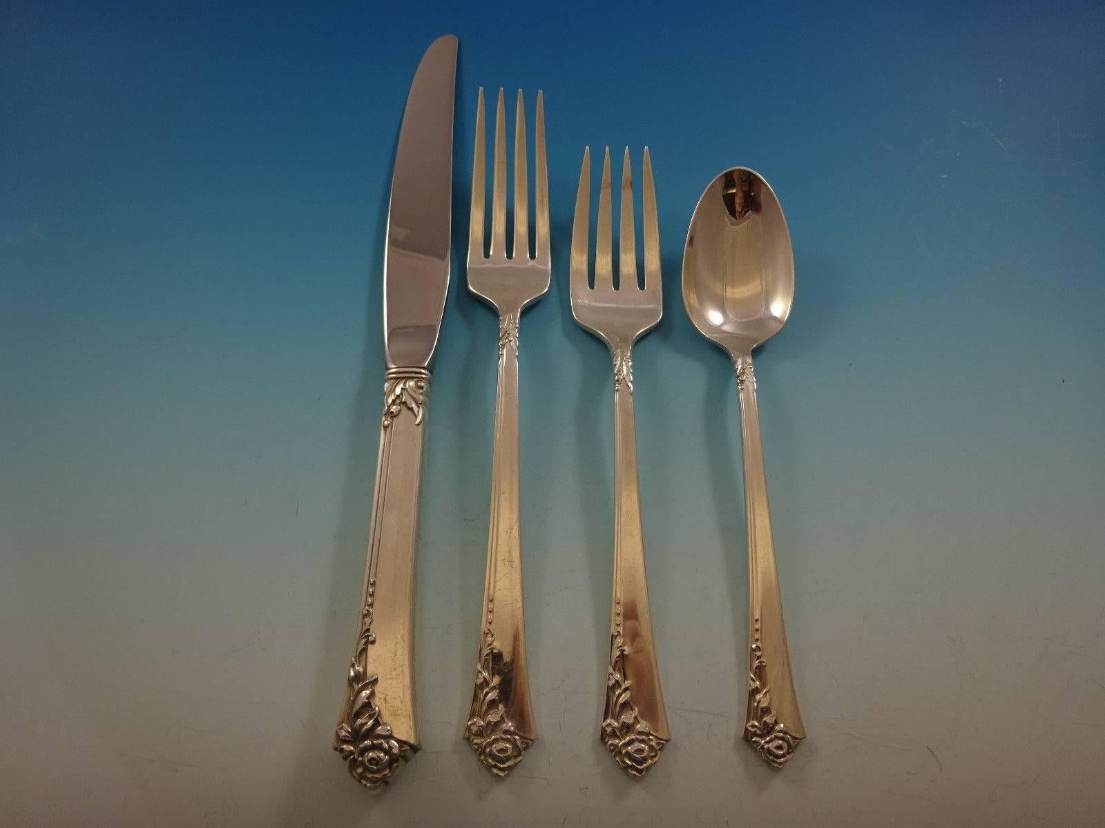 Damask Rose by Oneida Sterling Silver Flatware Set Service 37 Pieces In Excellent Condition For Sale In Big Bend, WI