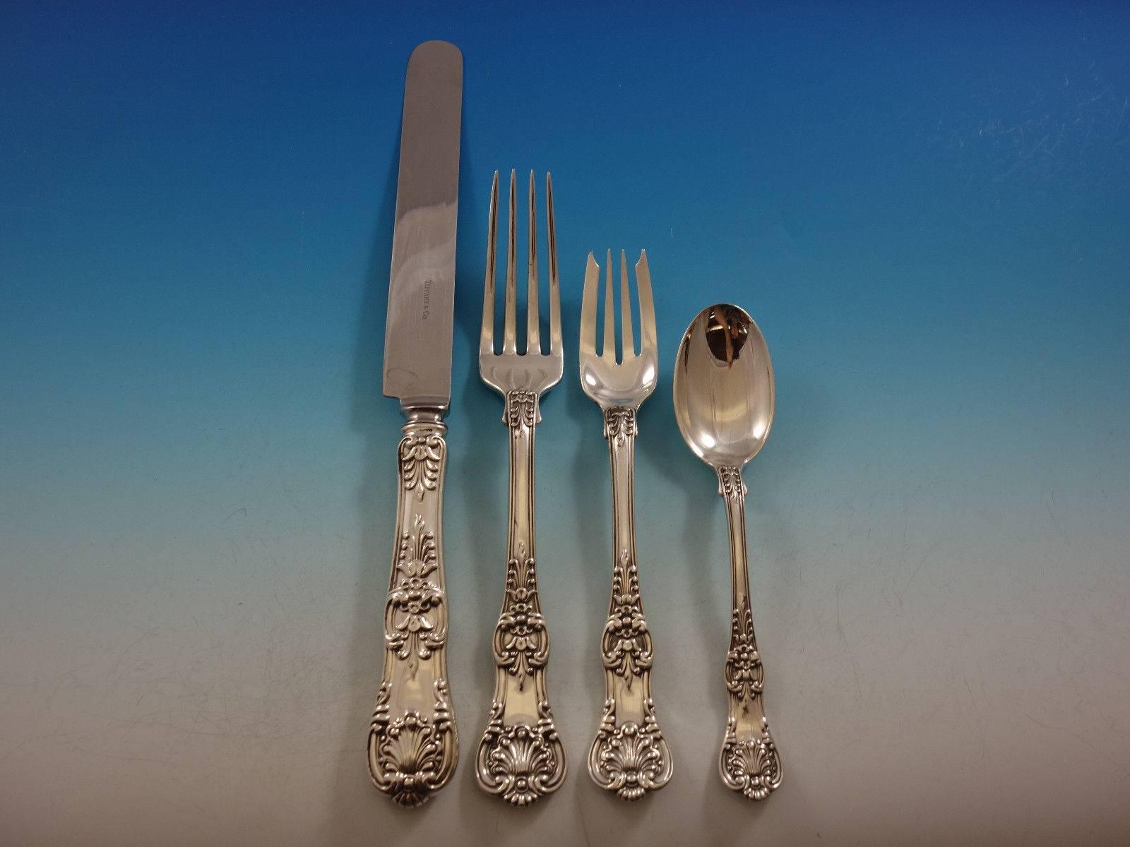 English King by Tiffany & Co. Sterling silver flatware set, 42 pieces. This set includes: six dinner size knives, 10 3/8