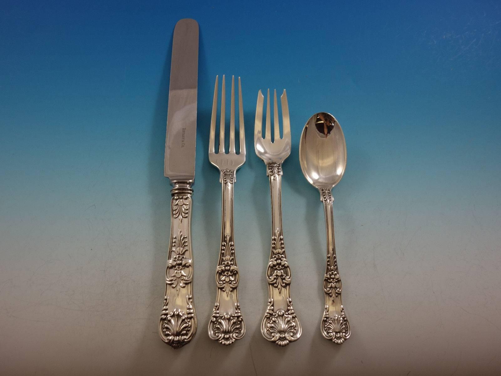 English King by Tiffany Sterling Silver Flatware Set Service 42 Pieces Dinner In Excellent Condition In Big Bend, WI
