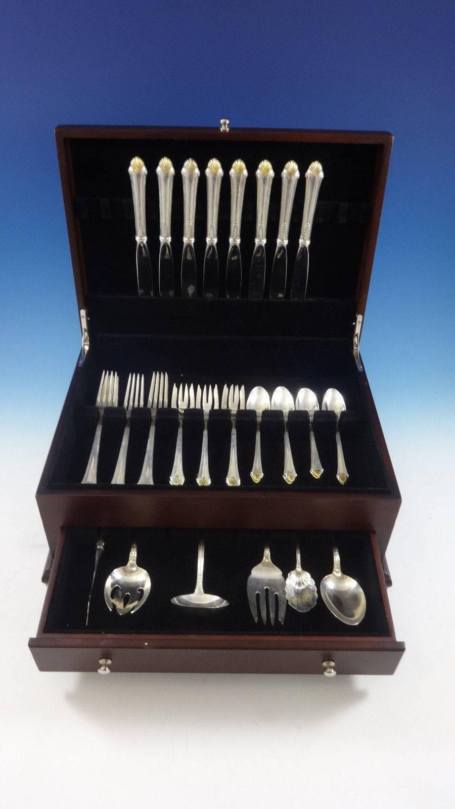 Edgemont gold by Gorham sterling silver flatware set - 38 pieces. This set includes: 

eight dinner size knives, 9 3/8
