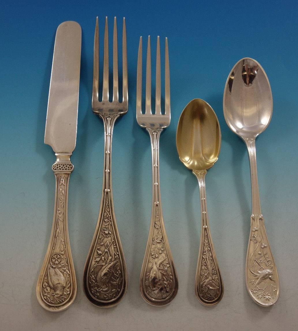 Bird by Wendt Sterling Silver Flatware Set for Eight Service 44 Pieces, Rare In Excellent Condition In Big Bend, WI