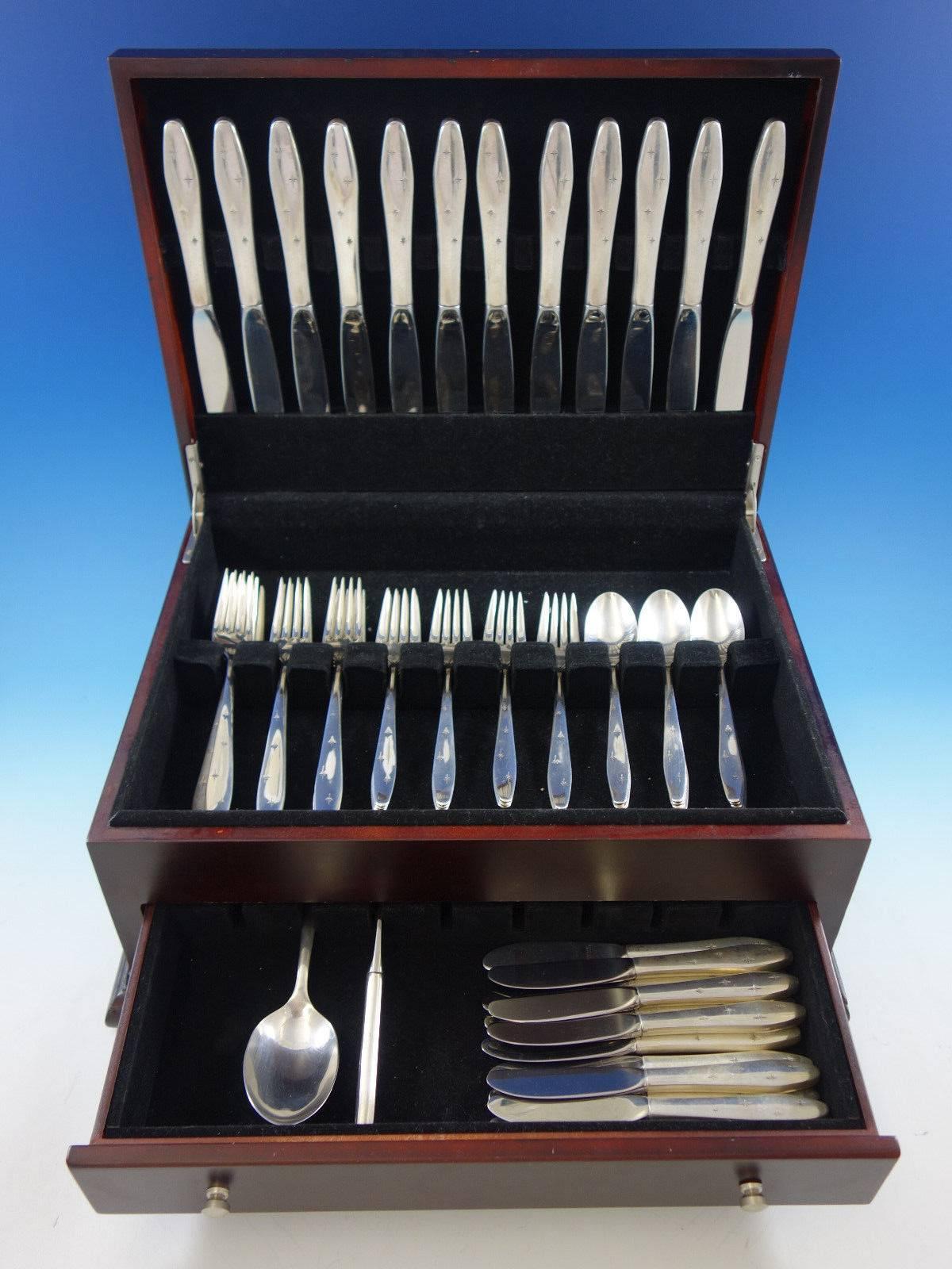 Dawn star by Wallace sterling silver flatware set, 62 pieces. This set includes: 

12 knives, 9