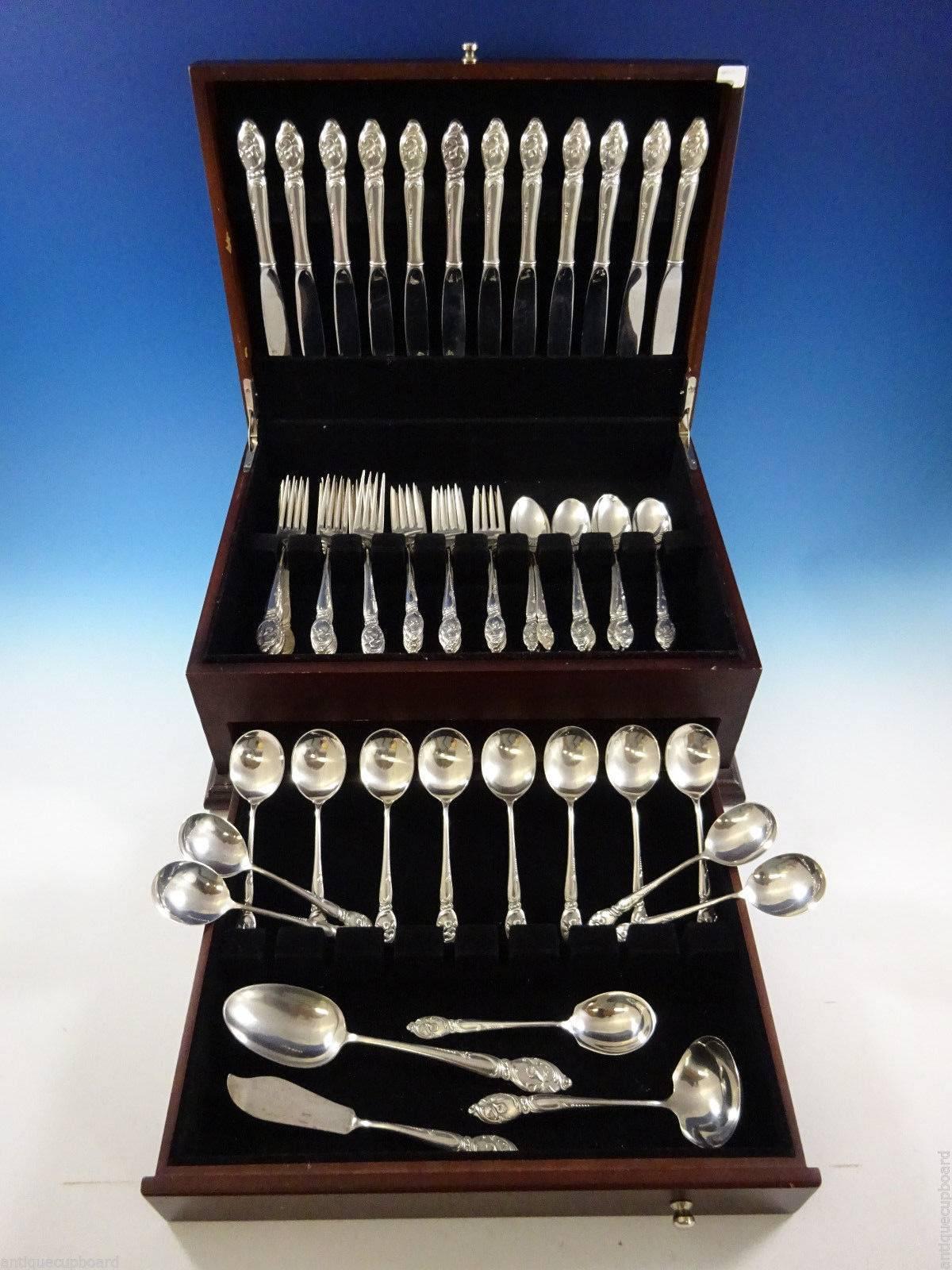 Enchanting orchid by Westmorland sterling silver flatware set, 64 pieces. This set includes: 

12 knives, 9