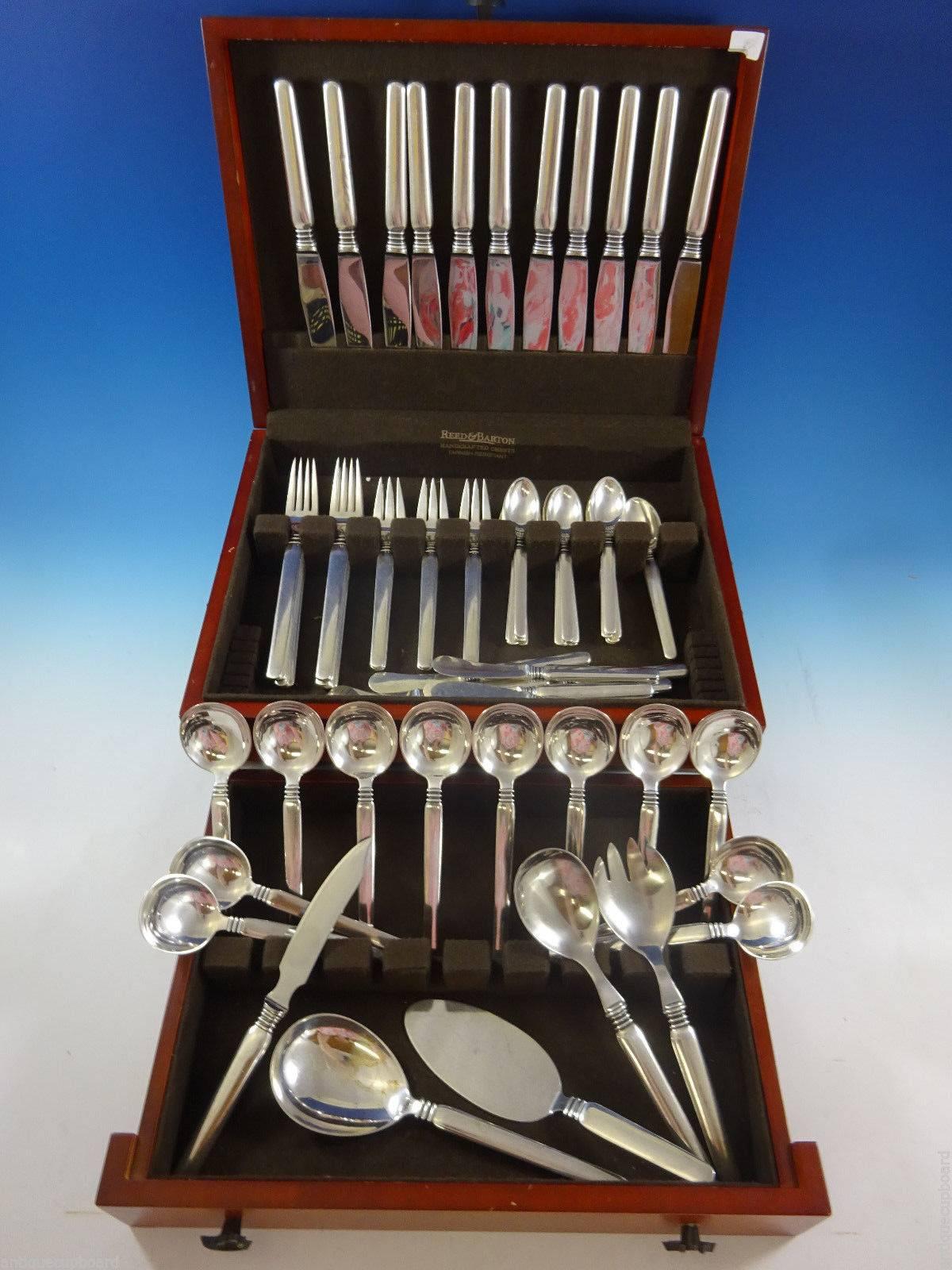 Windsor by W&S Sorensen Danish sterling silver flatware set, 87 pieces. This set includes: 12 dinner knives, 9 1/2
