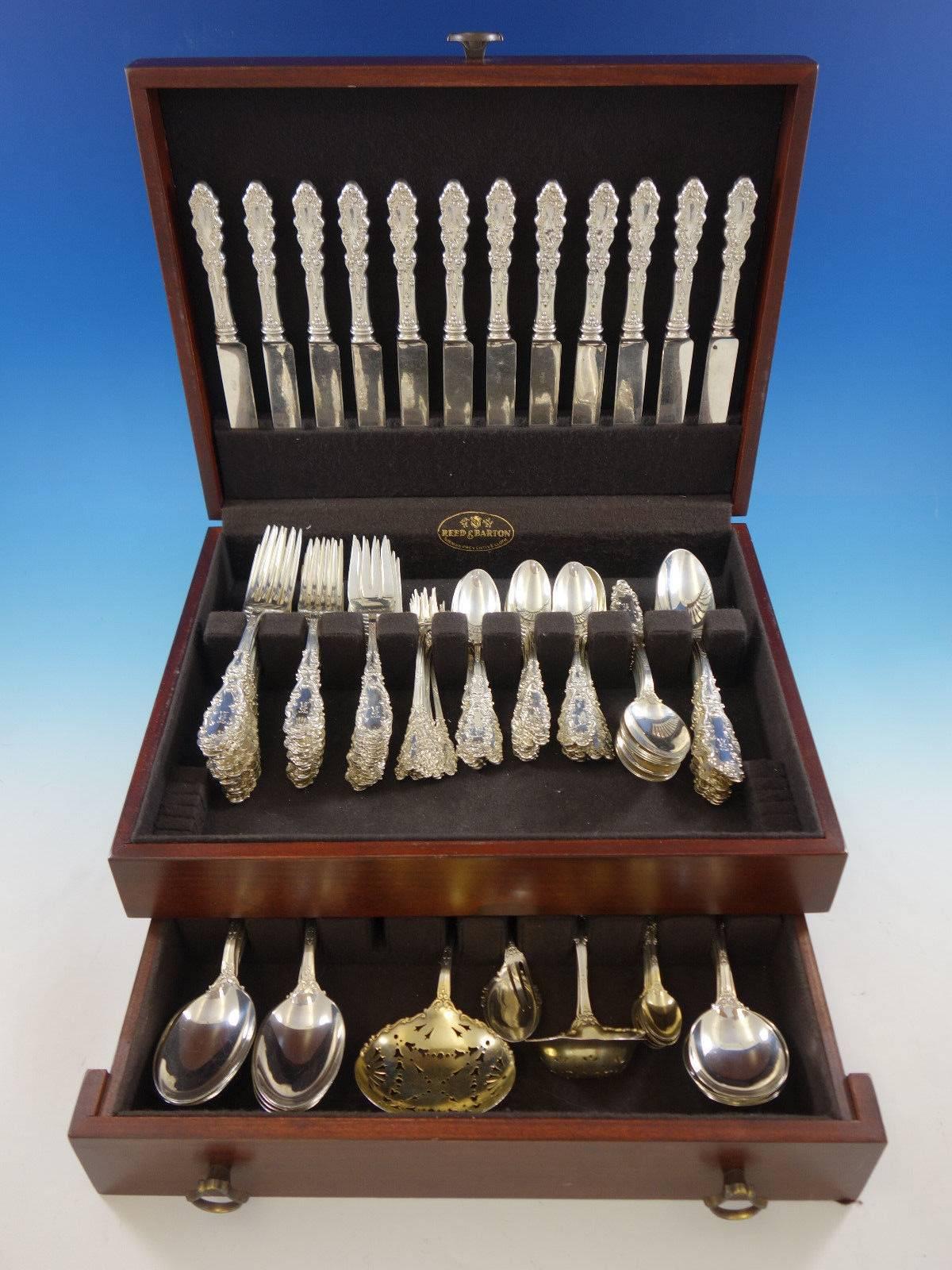 Luxembourg by Gorham sterling silver flatware set, 132 pieces. This set includes: 

12 regular knives, 8 1/2