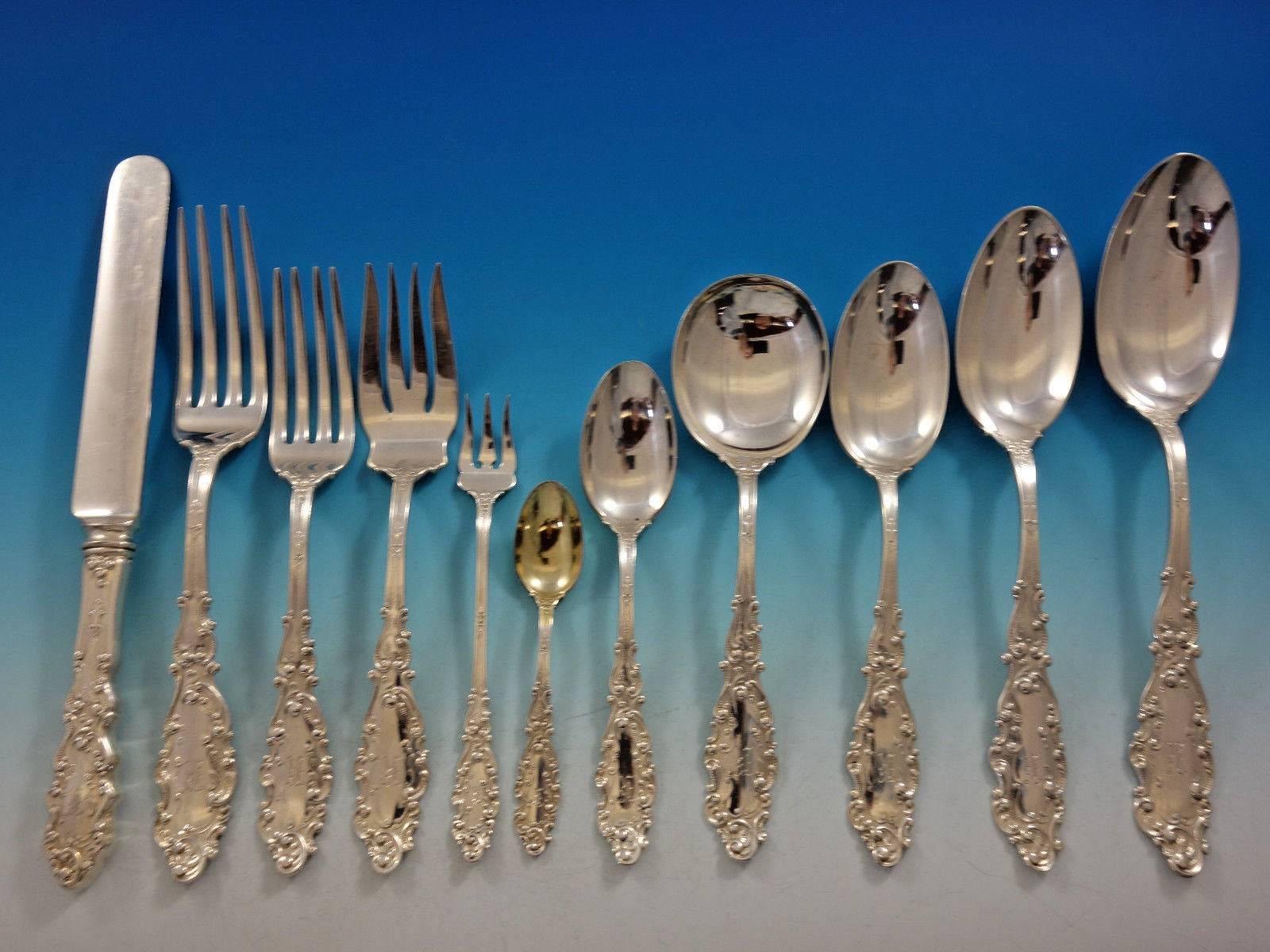 Luxembourg by Gorham Sterling Silver Flatware Set for 12 Service 132 Pcs K Mono In Excellent Condition In Big Bend, WI