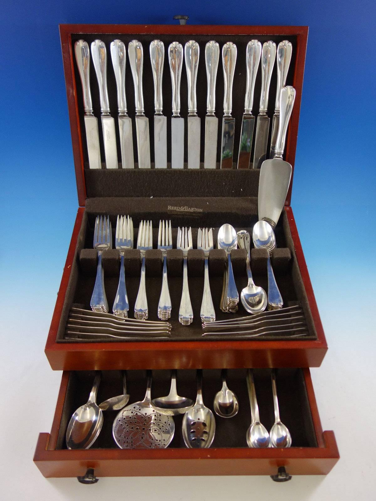 Dinner size Flemish by Tiffany & Co. sterling silver flatware set, 104 pieces. This set includes: 

12 dinner size knives, 10 1/4
