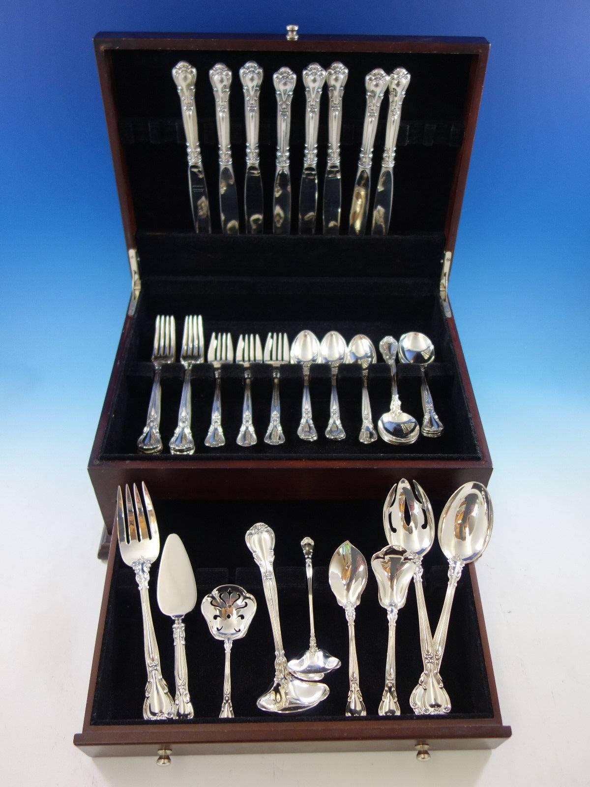 Dinner size Chantilly by Gorham sterling silver flatware set - 49 pieces. This set includes: 

Eight dinner size knives, 9 5/8