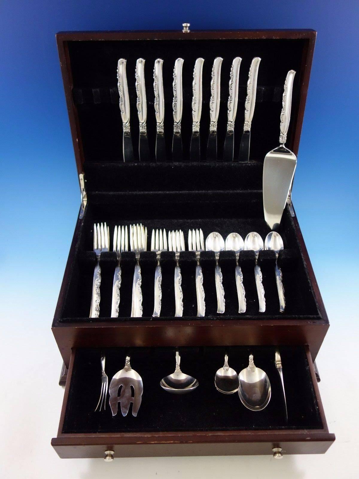 Flower lane by Oneida sterling silver flatware set with pierced handle, 39 pieces. This set includes: 

eight knives, 8 7/8