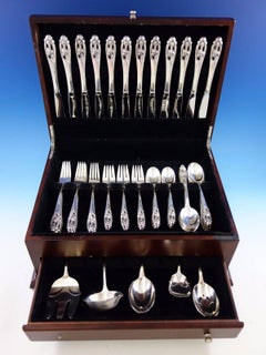 Silver Iris by International Sterling Silver Flatware Set for 12 Service 65 Pcs