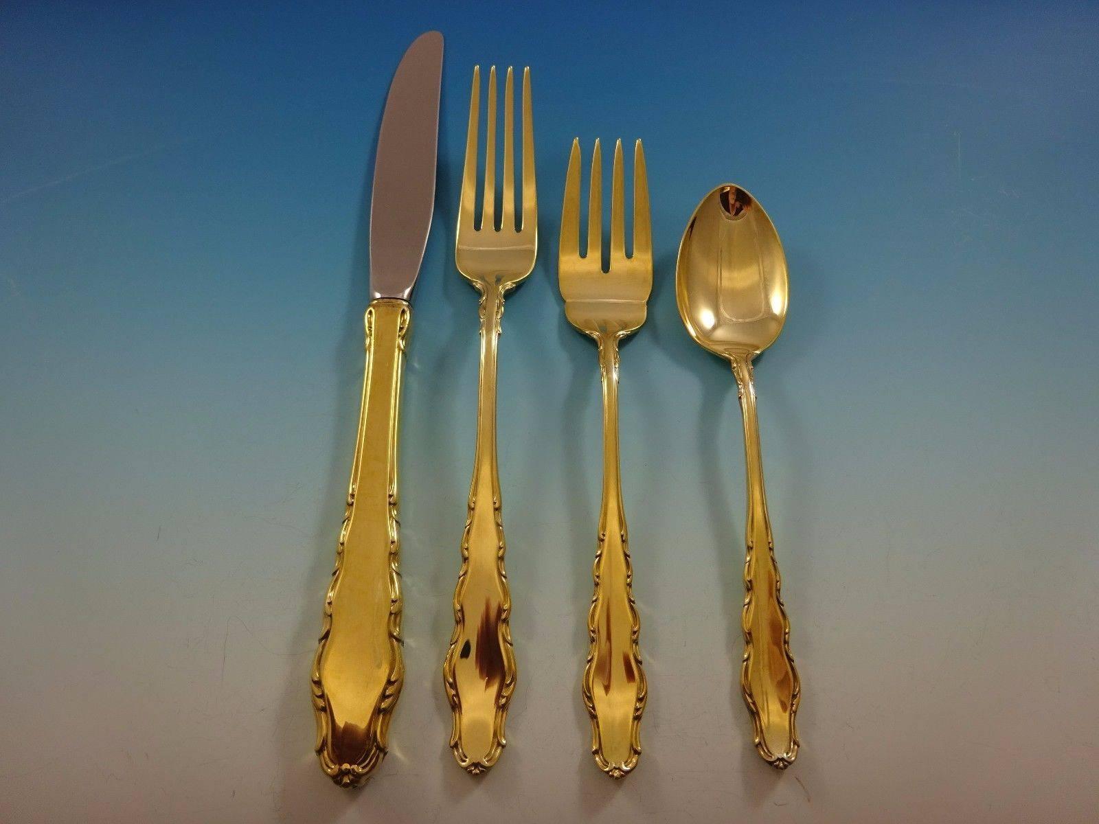 20th Century English Provincial Gold by Reed & Barton Sterling Silver Flatware Set Service  For Sale