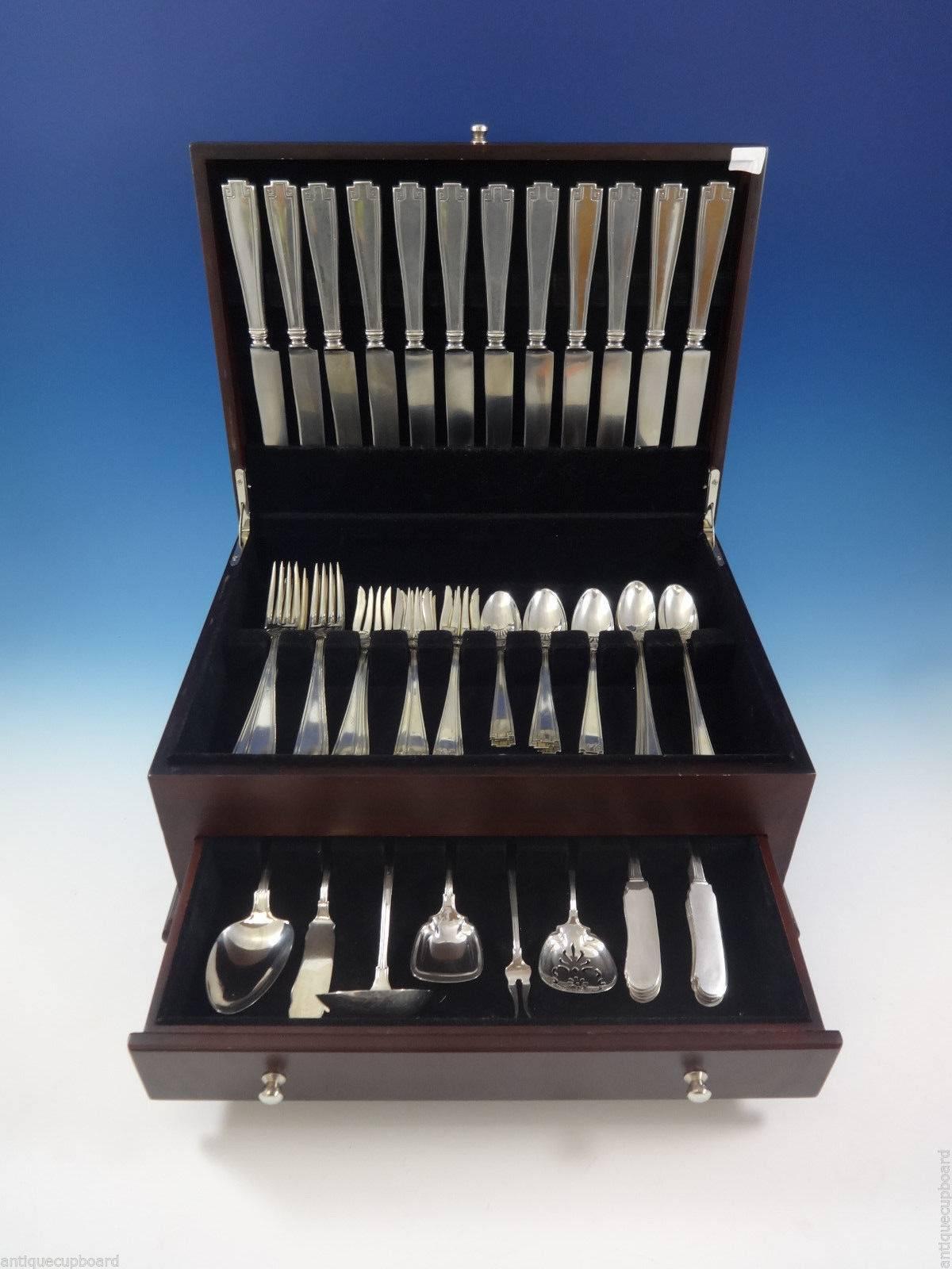 Etruscan by Gorham sterling silver dinner size flatware set of 78 pieces. This set includes: 

12 dinner size knives, 9 1/2