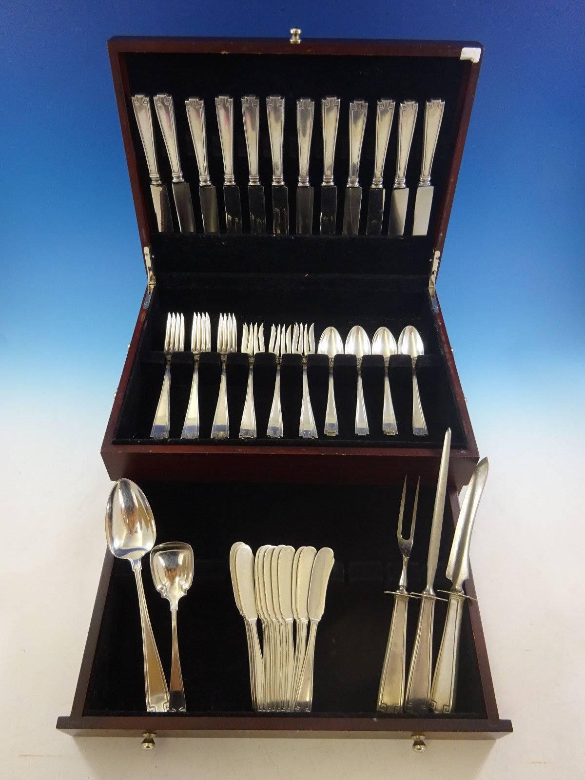 Etruscan by Gorham sterling silver flatware set, 65 pieces. This set includes: 12 knives, 8 1/2