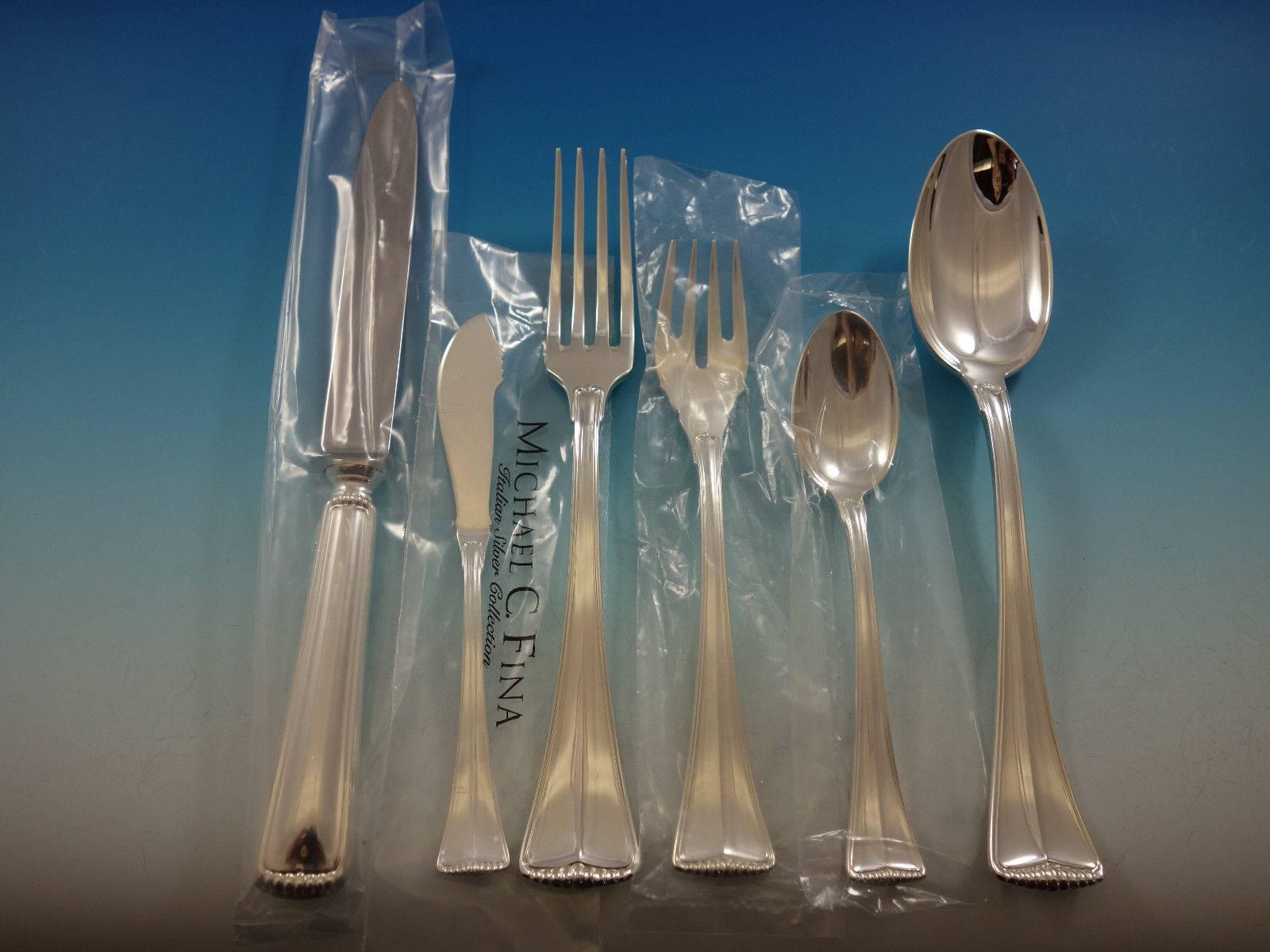 This Italian collection flatware is large and heavy European size, meticulously crafted in Italy of the finest silver. Fiesole by Greggio, retailed by Michael C Fina, Italian sterling silver flatware set - 56 pieces. This set is in pristine, unused